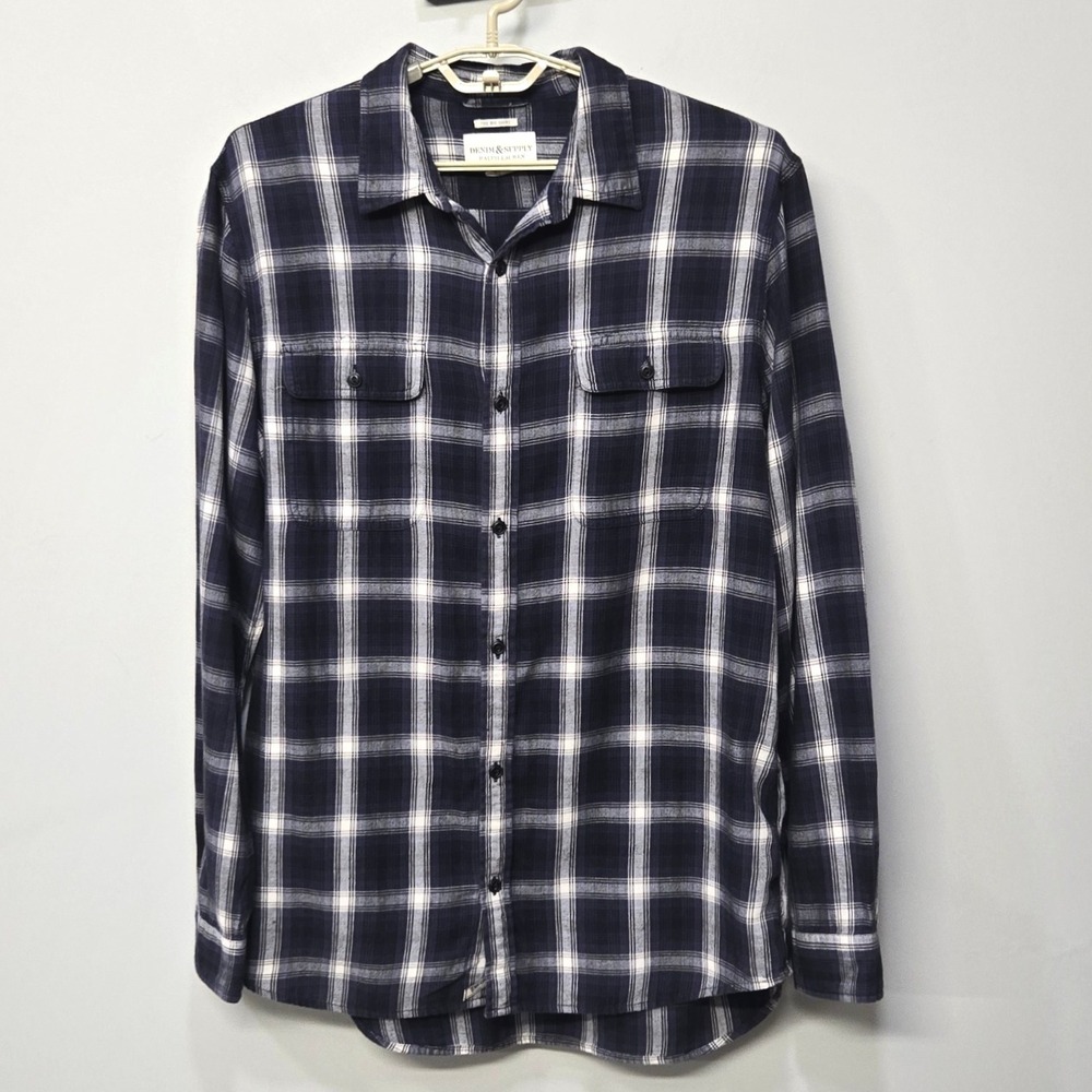 Denim & Supply Ralph Lauren XL Flannel The Big Shirt Blue Plaid Cotton Shacket